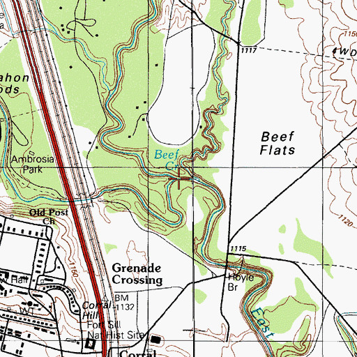 Topographic Map of Beef Creek, OK