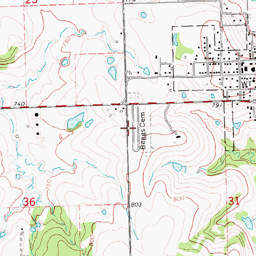 Topographic Map of Beggs Cemetery, OK
