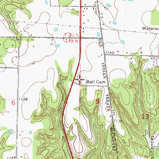 Topographic Map of Bell Cemetery, OK