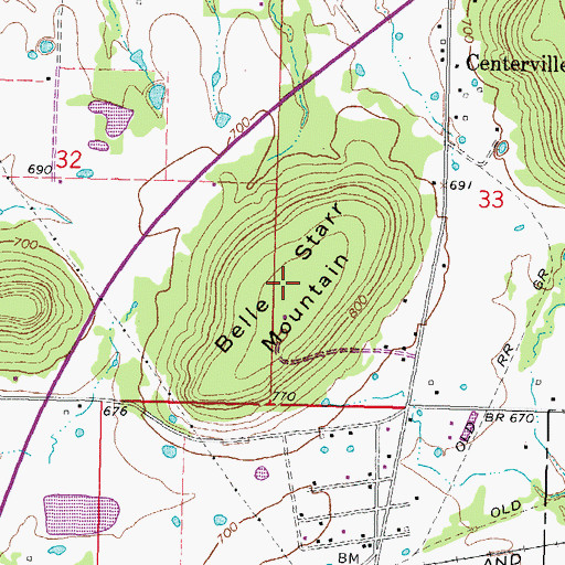 Topographic Map of Belle Starr Mountain, OK