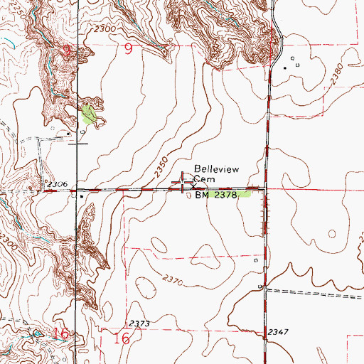 Topographic Map of Belleview Cemetery, OK