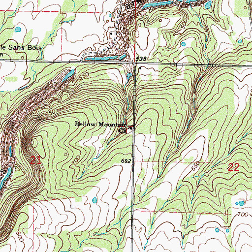Topographic Map of Bellow Mountain Church, OK