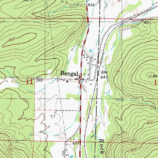 Topographic Map of Bengal, OK