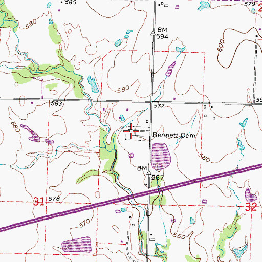 Topographic Map of Bennett Cemetery, OK
