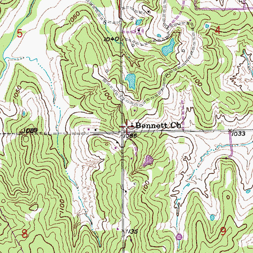 Topographic Map of Bennett Church, OK