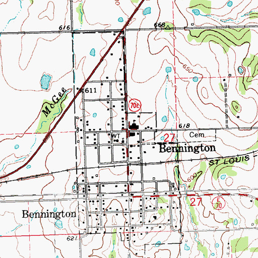 Topographic Map of Bennington, OK