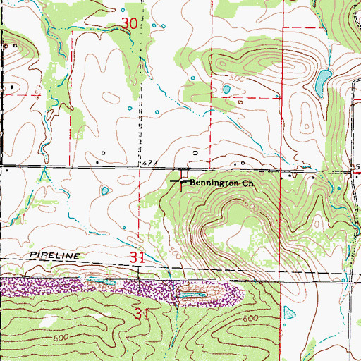 Topographic Map of Bennington Church, OK