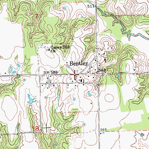 Topographic Map of Bentley, OK
