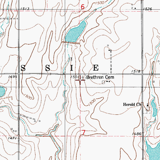 Topographic Map of Bessie Church, OK