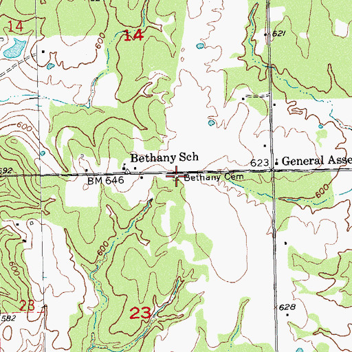 Topographic Map of Bethany Cemetery, OK