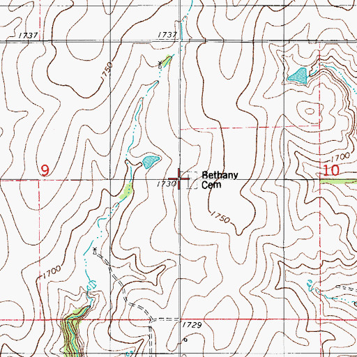 Topographic Map of Bethany Cemetery, OK