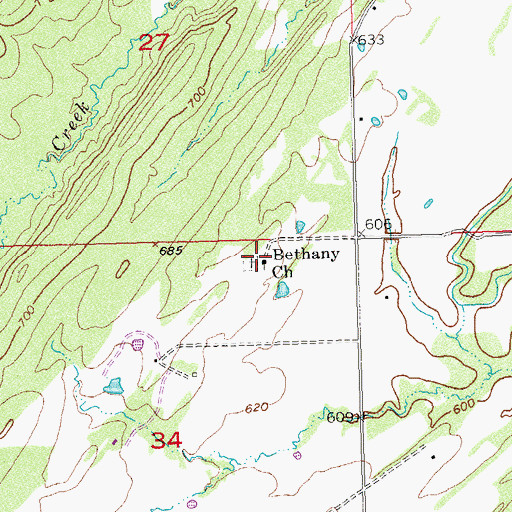 Topographic Map of Bethany Church, OK