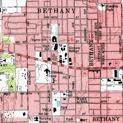 Topographic Map of Southern Nazarene University, OK