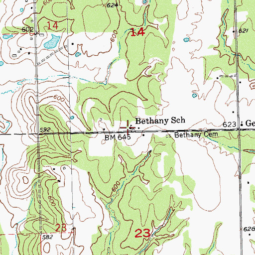 Topographic Map of Bethany School, OK