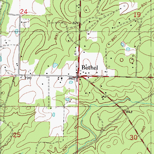 Topographic Map of Bethel, OK