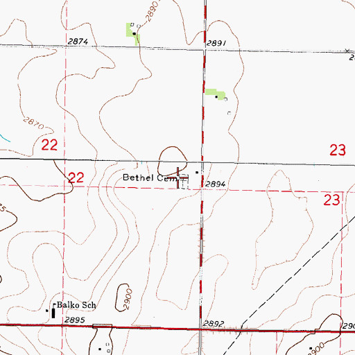 Topographic Map of Bethel Cemetery, OK