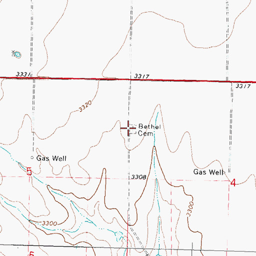 Topographic Map of Bethel Cemetery, OK