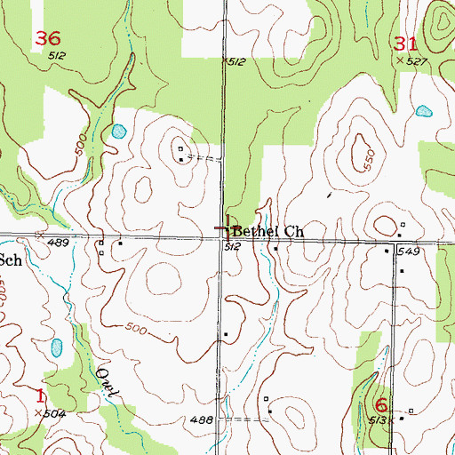 Topographic Map of Bethel Church, OK
