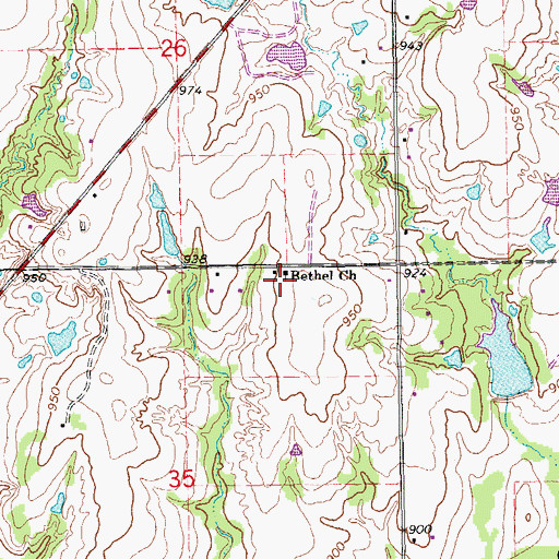 Topographic Map of Bethel Church, OK