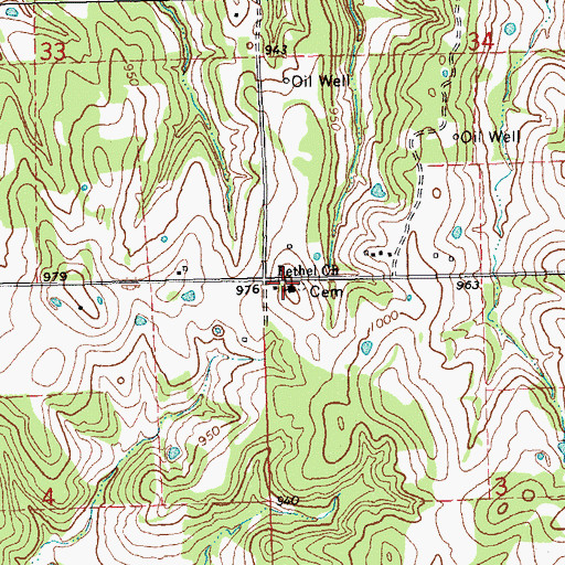 Topographic Map of Bethel Church, OK