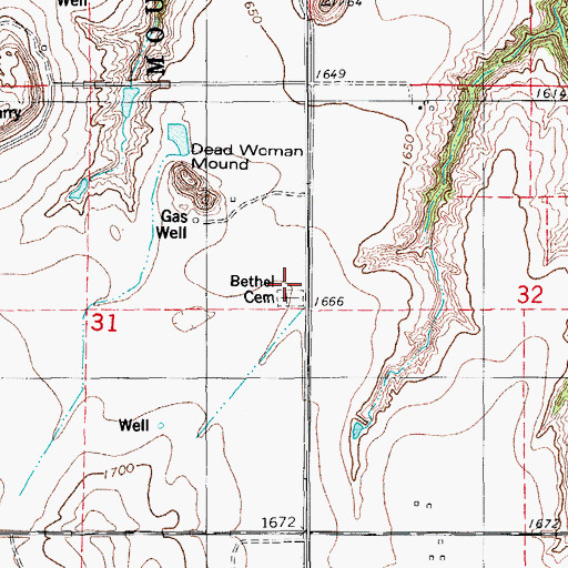 Topographic Map of Bethel Church, OK