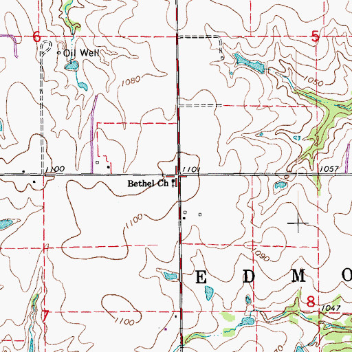 Topographic Map of Bethel Church, OK