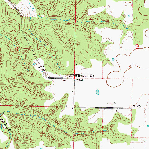 Topographic Map of Bethel Church, OK