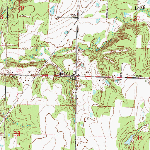 Topographic Map of Bethel Church, OK
