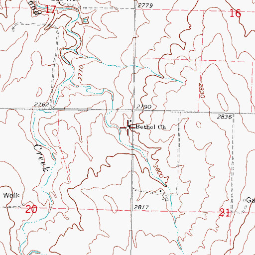 Topographic Map of Bethel Church, OK