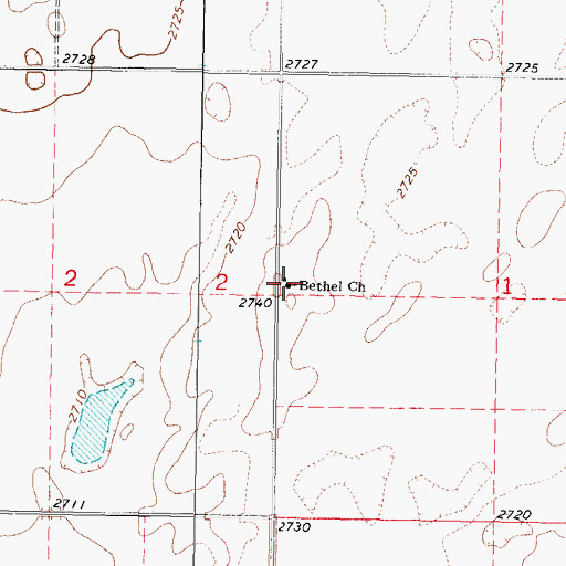 Topographic Map of Bethel Church, OK