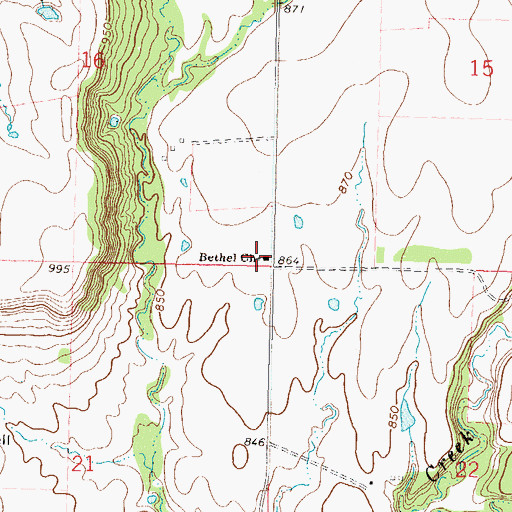 Topographic Map of Bethel Church, OK