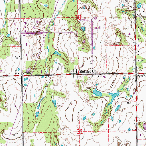 Topographic Map of Bethel Church, OK