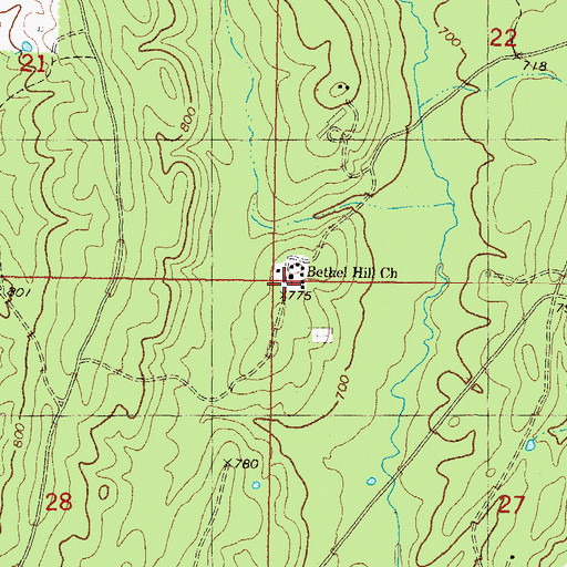 Topographic Map of Bethel Hill Church, OK