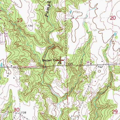 Topographic Map of Bethel Union Church, OK