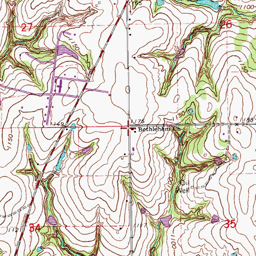 Topographic Map of Bethlehem Church, OK