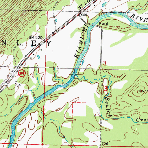 Topographic Map of Beulah Creek, OK