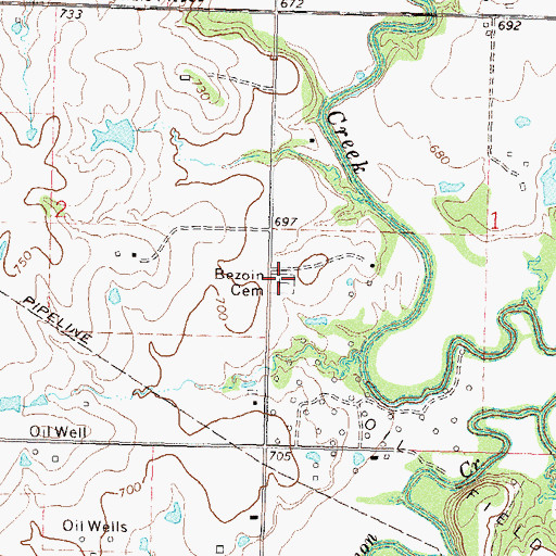 Topographic Map of Bezoin Cemetery, OK