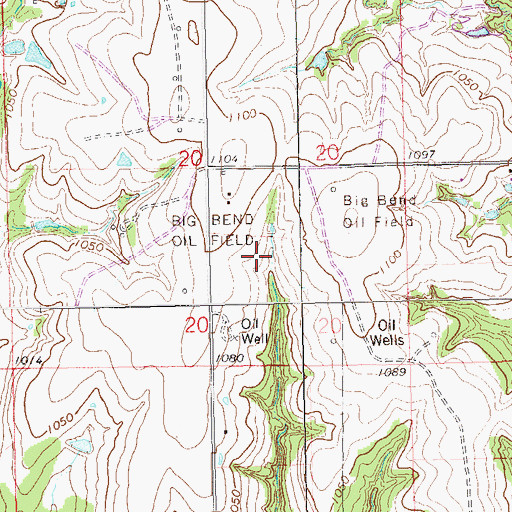 Topographic Map of Big Bend Oil Field, OK