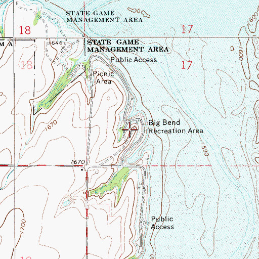 Topographic Map of Big Bend Recreation Area, OK