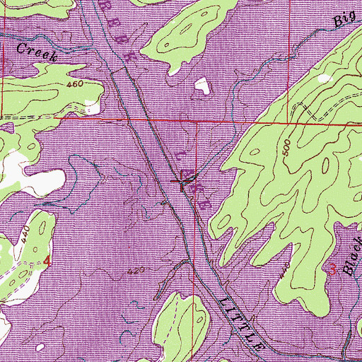 Topographic Map of Big Branch, OK