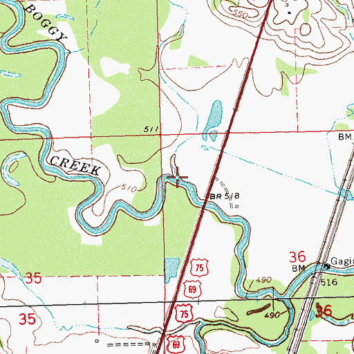 Topographic Map of Big Branch, OK