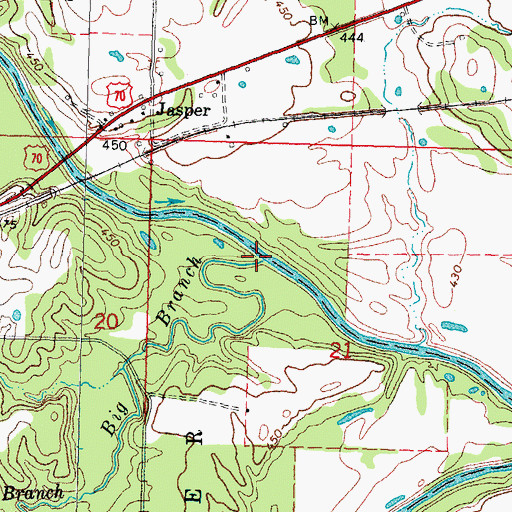 Topographic Map of Big Branch, OK