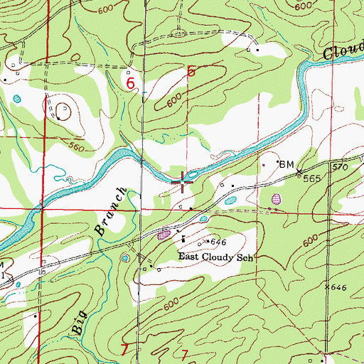 Topographic Map of Big Branch, OK