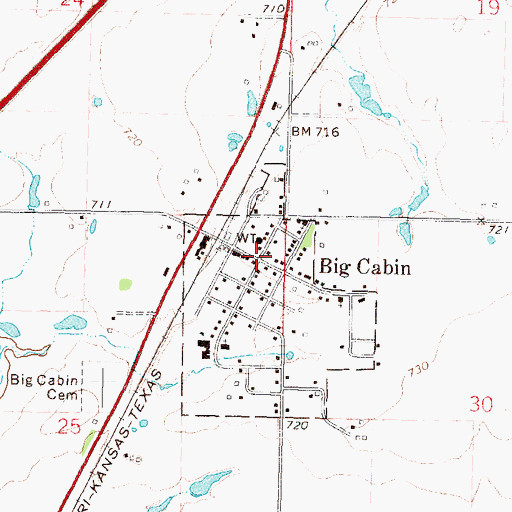Topographic Map of Big Cabin, OK