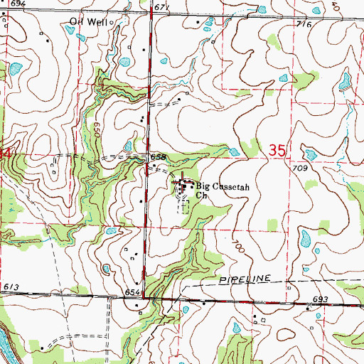 Topographic Map of Big Cussetah Church, OK