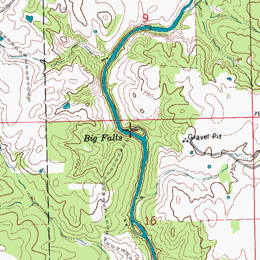 Topographic Map of Big Falls, OK