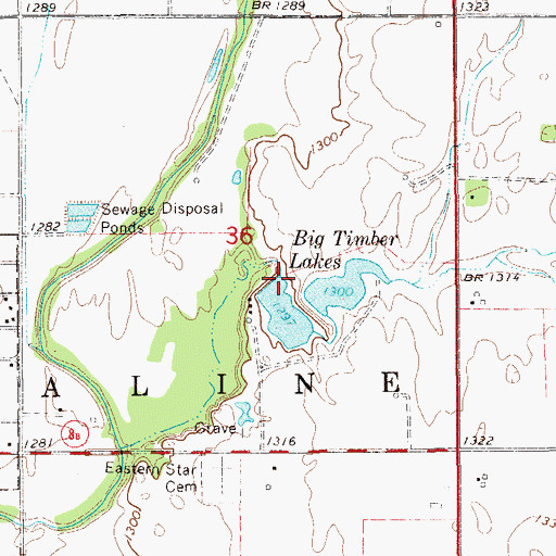Topographic Map of Big Timber Lakes, OK