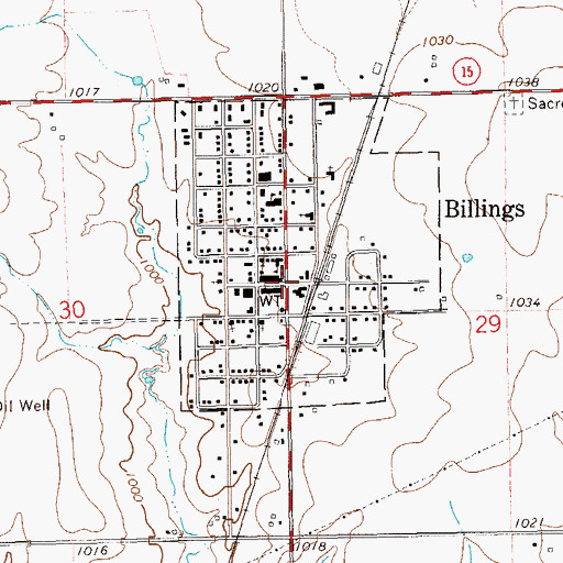 Topographic Map of Billings, OK
