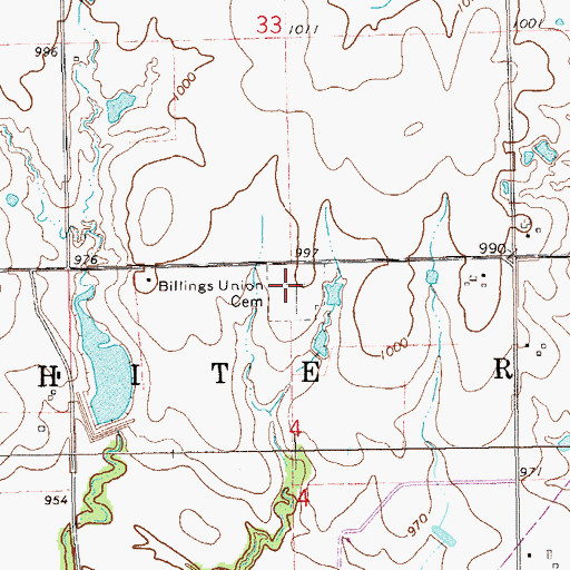 Topographic Map of Billings Union Cemetery, OK