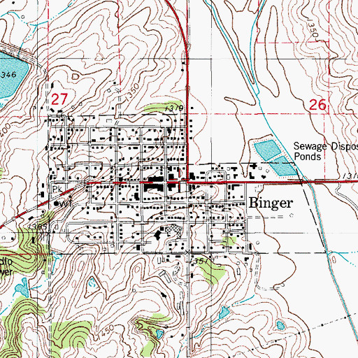 Topographic Map of Binger, OK